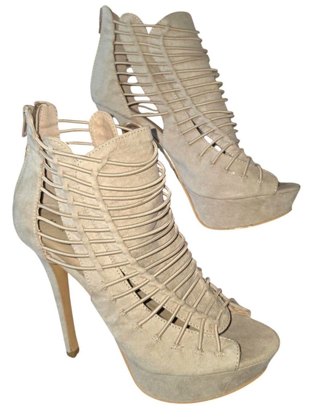 Women's Mark & Maddux Beige Bootie Heels Stretch Fashion Size 9 Faux Suede